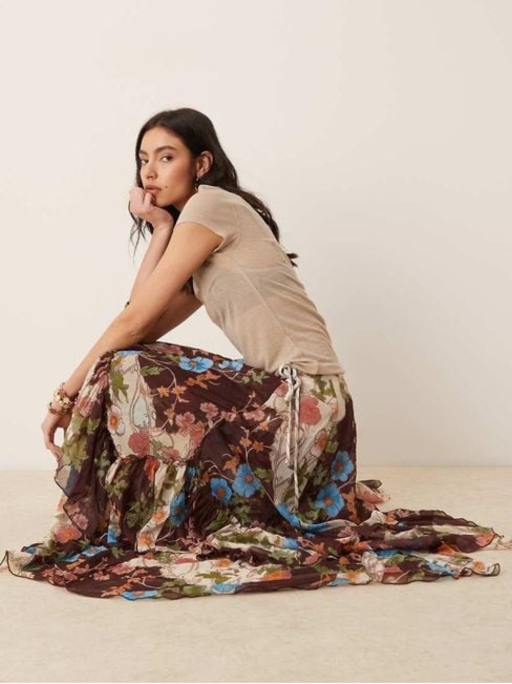 Free People Natural Palermo Chiffon Asymmetric Maxi Skirt - Picture 4 of 9